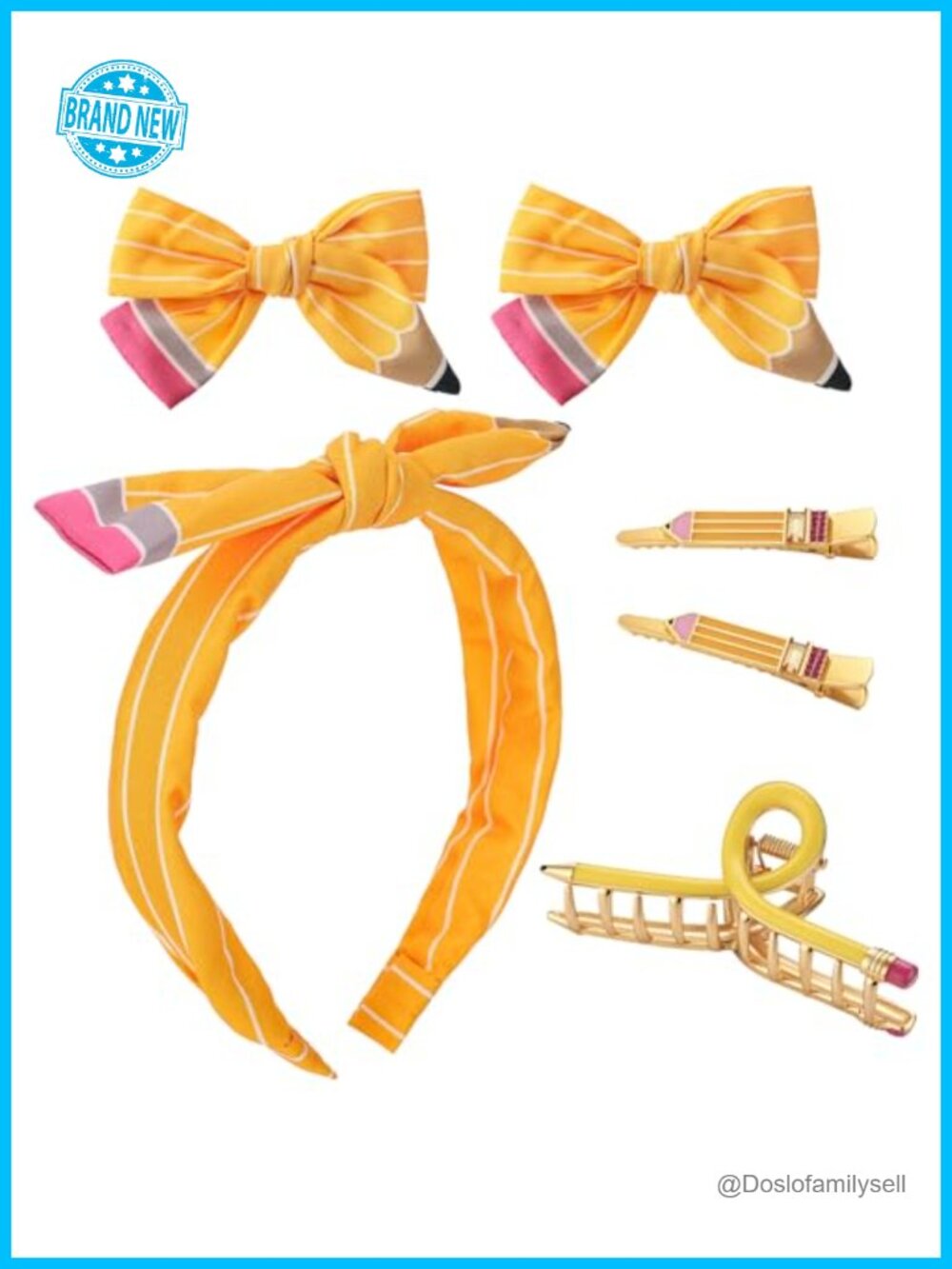 4 Pack Pencil Bow Headband Set Hair Accessories Clips Scrunchies Socks